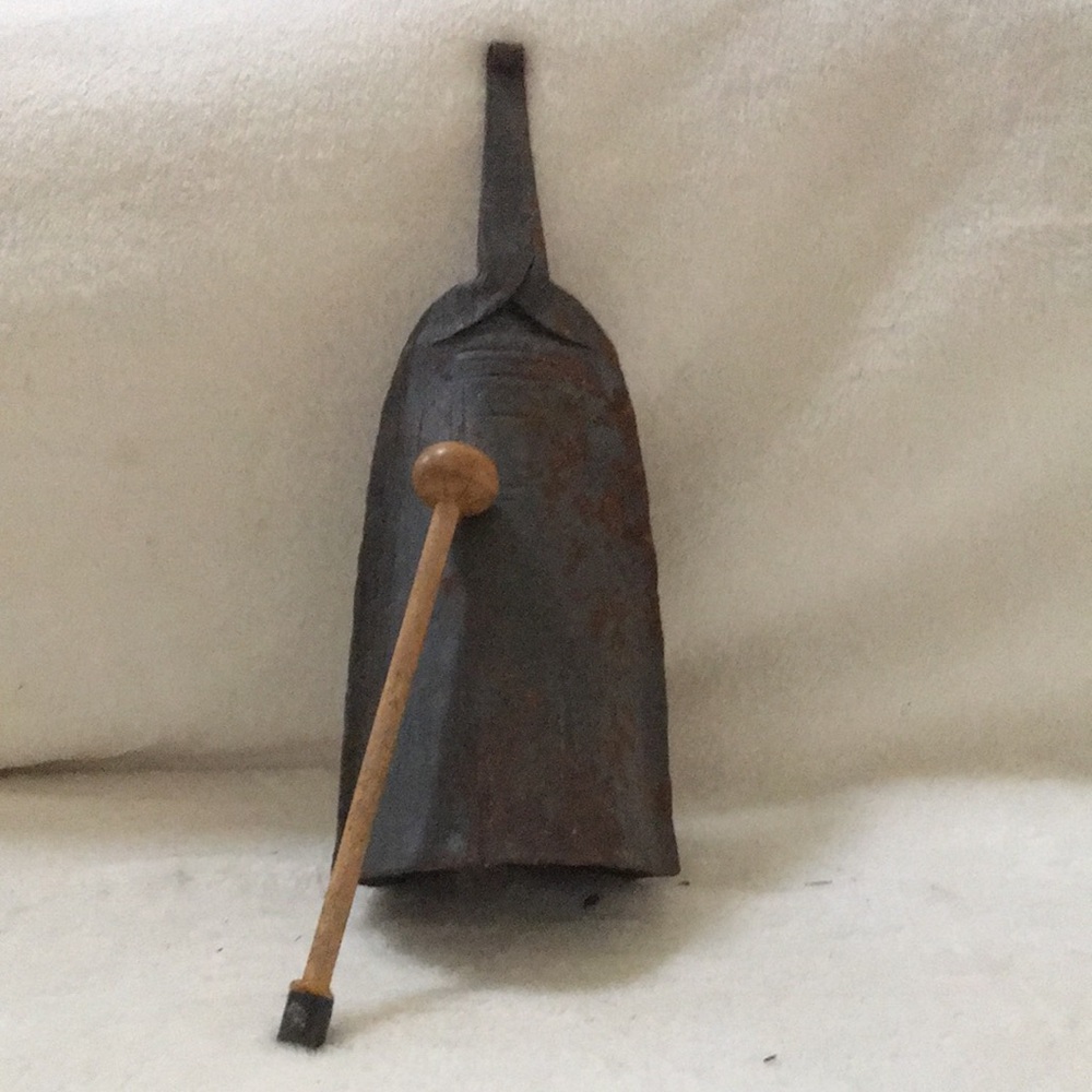 Rustic Metal Cowbell with Wooden Handle